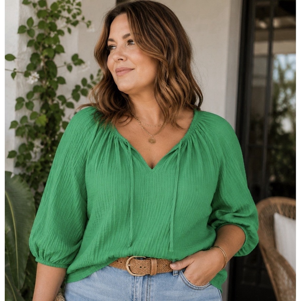 Rose & Olive Pullover Gauzy Top‎ 2X/3X Texture Peasant Sheer Georgette Crinkle